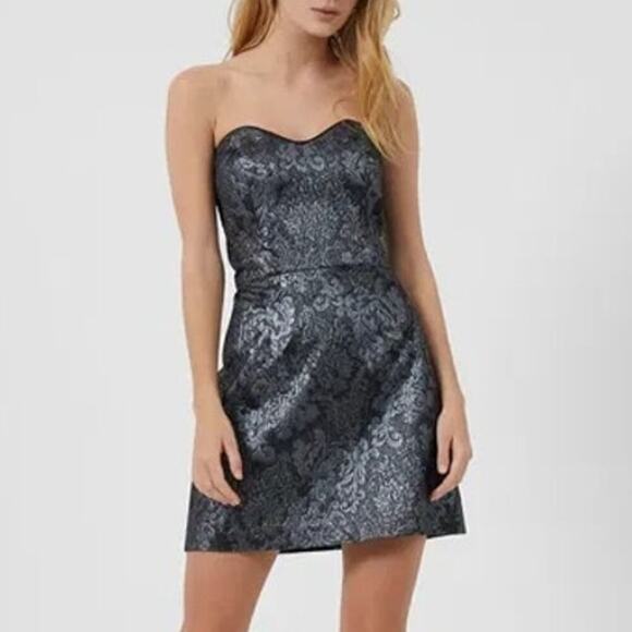 French Connection Little Shilling Dress Jacquard Strapless Mini Silver NWT 12 - Picture 1 of 10